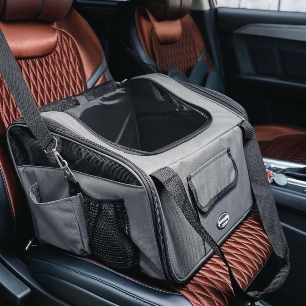 Gray Pet Carrier with Black Straps - Picture 3 of 11